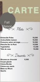 Menu Sur Le Pont - Plats, desserts