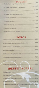 Carte et menu de Le Nouveau Palais du Bonheur à Romorantin Lanthenay — Poulet, bœuf et porcs,...