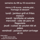 Menu Café de la Gare - Un exemple de menu de la semaine