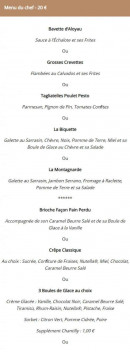 Menu Auberge Sainte Catherine - Le menu du chef