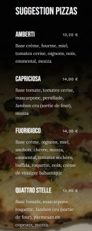 Menu La Grotte Azzura - Suggestion pizzas