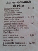 Menu Le San Remo - Les autres pates