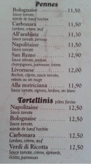 Menu Le San Remo - Les pennes et tortellinis