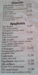 Menu Le San Remo - Les gnocchis et spaghettis