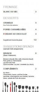 Menu Le square - Les fromages, desserts et suggestions brunch