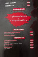 Menu Pizzeria Pazza - Formule midi, desserts et boissons