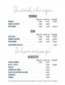 Menu Quartier libre - Vodka, gin et digestif