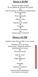 Menu Auberge de la sauzee - menu à 26.95€ et 41.50€