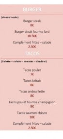 Carte et menu de Le Salvatorien à Saint Sauveur en Rue — Burgers et tacos