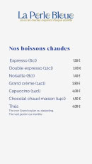 Carte et menu de La Perle Bleue à Le Puy en Velay — Les boissons chaudes