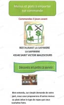 Carte et menu des plats à emporter