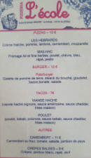 Menu L'ecole - Les pizzas, burgers et tacos, ...