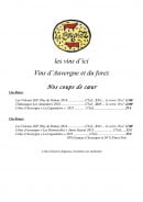 Menu La Bougnate - Les vins d’Auvergne et du forez