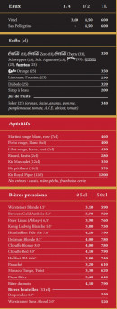 Menu Le bouillon du commerce - Les eaux , softs et apéritifs, ...
