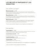 Menu Le P'tit Libanais - Les mezzés à partager et assiettes