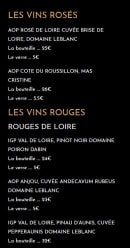 Menu Sépia - les vins rosés et rouges