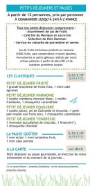 Menu Un Coin de Prairie - Les petits déjeuners et pauses