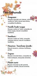 Carte et menu de Des Délices et du Pain à Chateaubriant — Entremets