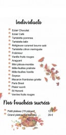 Carte et menu de Des Délices et du Pain à Chateaubriant — Individuelle et boissons sucrées