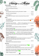 Carte et menu de Auberge de la Maine à Aigrefeuille sur Maine — La carte