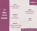 Carte et menu de Cuisinerie au boulot à Aigrefeuille sur Maine — Un exemple de menu de la semaine