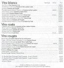 Menu Restaurant le Château Pornic - les vins