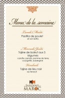 Carte et menu de Les Jardins du Maroc à Saint Sebastien sur Loire — Un exemple de menu de la semaine