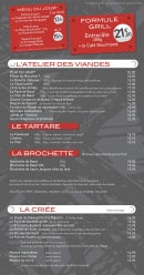 Menu L'Atelier - Formules, viandes, tartes,...