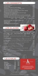 Menu L'Atelier - Desserts, glaces et chauds 