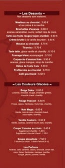 Menu Le Malala - les desserts