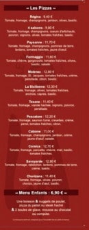 Menu Le Malala - les pizzas et le menu enfant