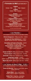 Menu Le Malala - les formules midi, les viandes et les tartares