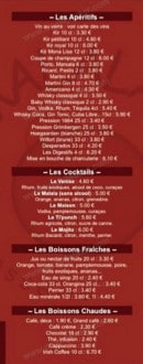Menu Le Malala - les apéritifs, les cocktails, les boissons 