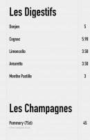 Menu Brasserie l'idealiste - Les digestifs et champagnes