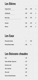 Menu Brasserie l'idealiste - Les bières, eaux et boissons chaudes