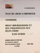 Menu Le petit bouchon - Un exemple des plats du jour à emporter