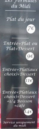 Menu La Licorne - Les formules du midi