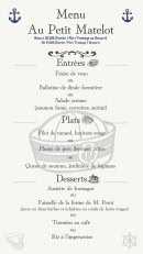 Carte et menu de Au Petit Matelot à Saint Firmin sur Loire — Le menu