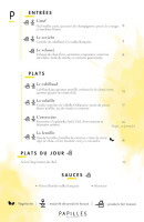 Menu Papilles - Les entrées, plats, ...