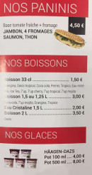 Menu Royal pizza 47 - les paninis, boissons et glaces