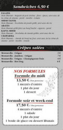 Carte et menu de Restaurant Fayrouz à Villeneuve sur Lot — Les sandwichs, crepes et formules