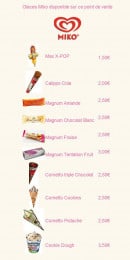 Menu Sud Pizza - les glaces