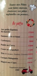 Menu Pastificci - Les pâtes 