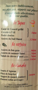 Menu Pastificci - Les tapas, entrées et viandes