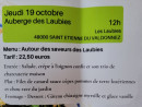 Carte et menu de Auberge des Laubies à Saint Etienne du Valdonnez — Un exemple de menu du jour
