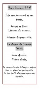 Carte et menu de L’Auberge Domaine de Carrière à Marvejols — Menu douceur