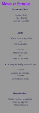 Menu Auberge du vieux Tilleul - Les menus  et formules