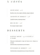 Menu Iki - A cotés et desserts