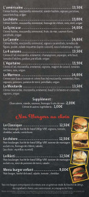 Carte et menu de Pizzeria la canee à Beaufort-en-Anjou — Les burgers