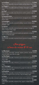 Carte et menu de Pizzeria la canee à Beaufort-en-Anjou — Les pizzas base crème